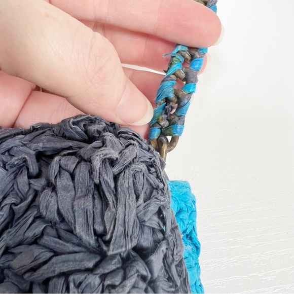 J. Crew Blue Color Block Colorblock Raffia Crossbody Purse - Picture 2 of 7